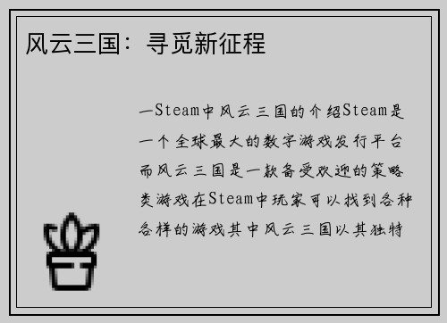 风云三国：寻觅新征程